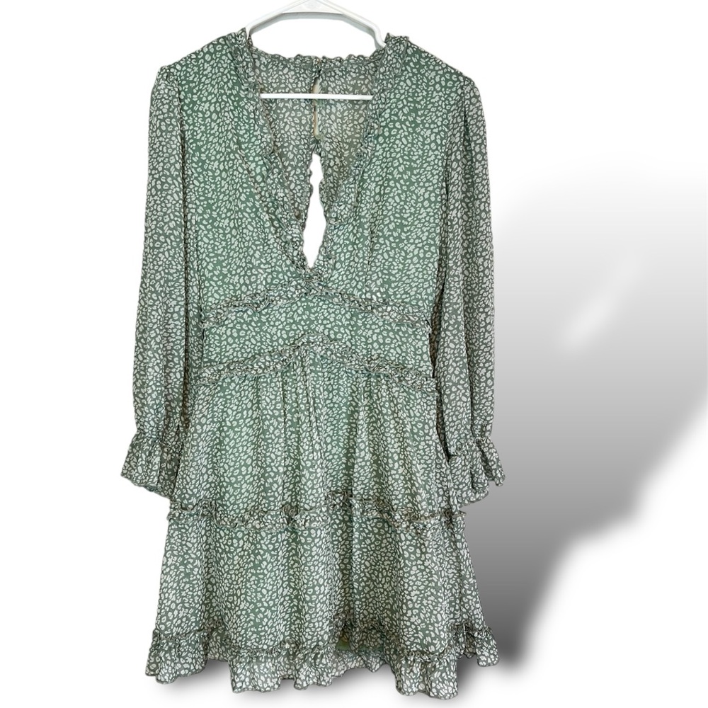 Amazon mint green cheetah print long sleeve dress